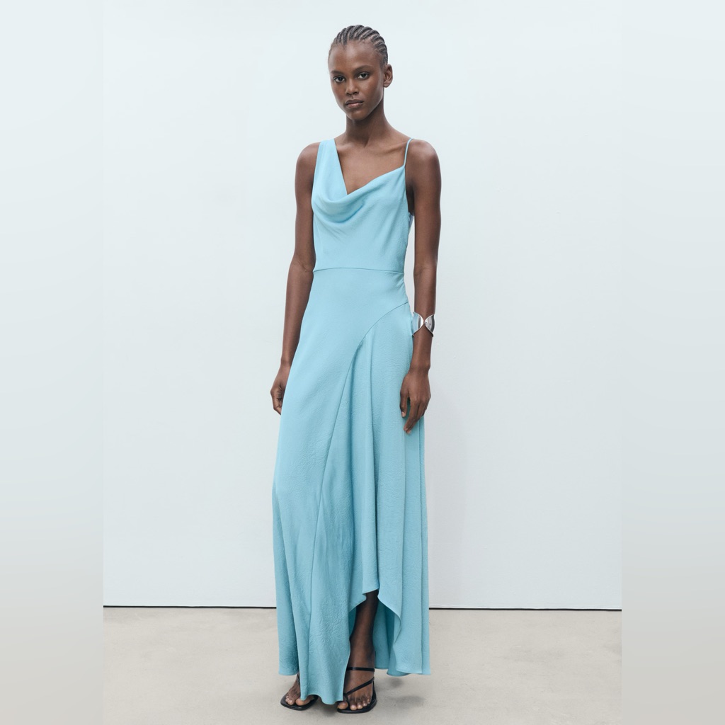 Mango | Asymmetrical Blue Maxi Dress In Size 2/Xs
